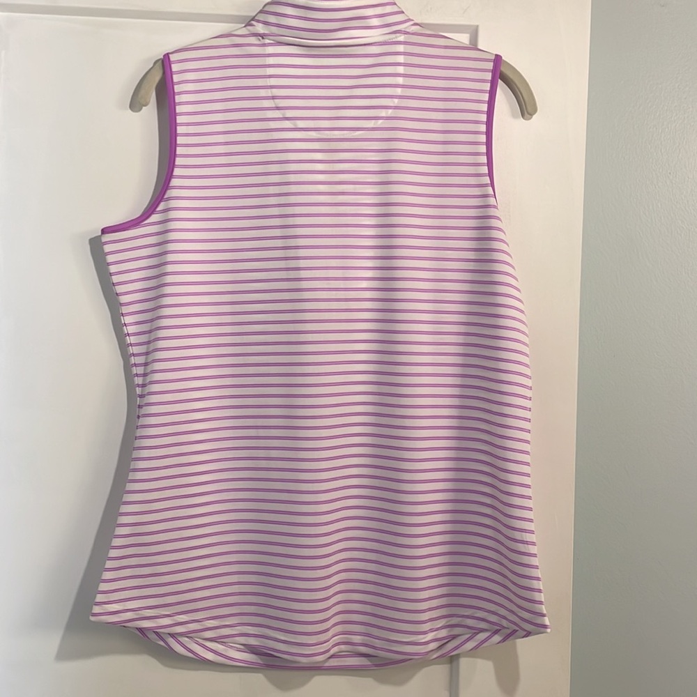 Greg Norman NWT Size Lg Orchid/White Stripe Sleeveless Moisturizer Wicking - Picture 4 of 5